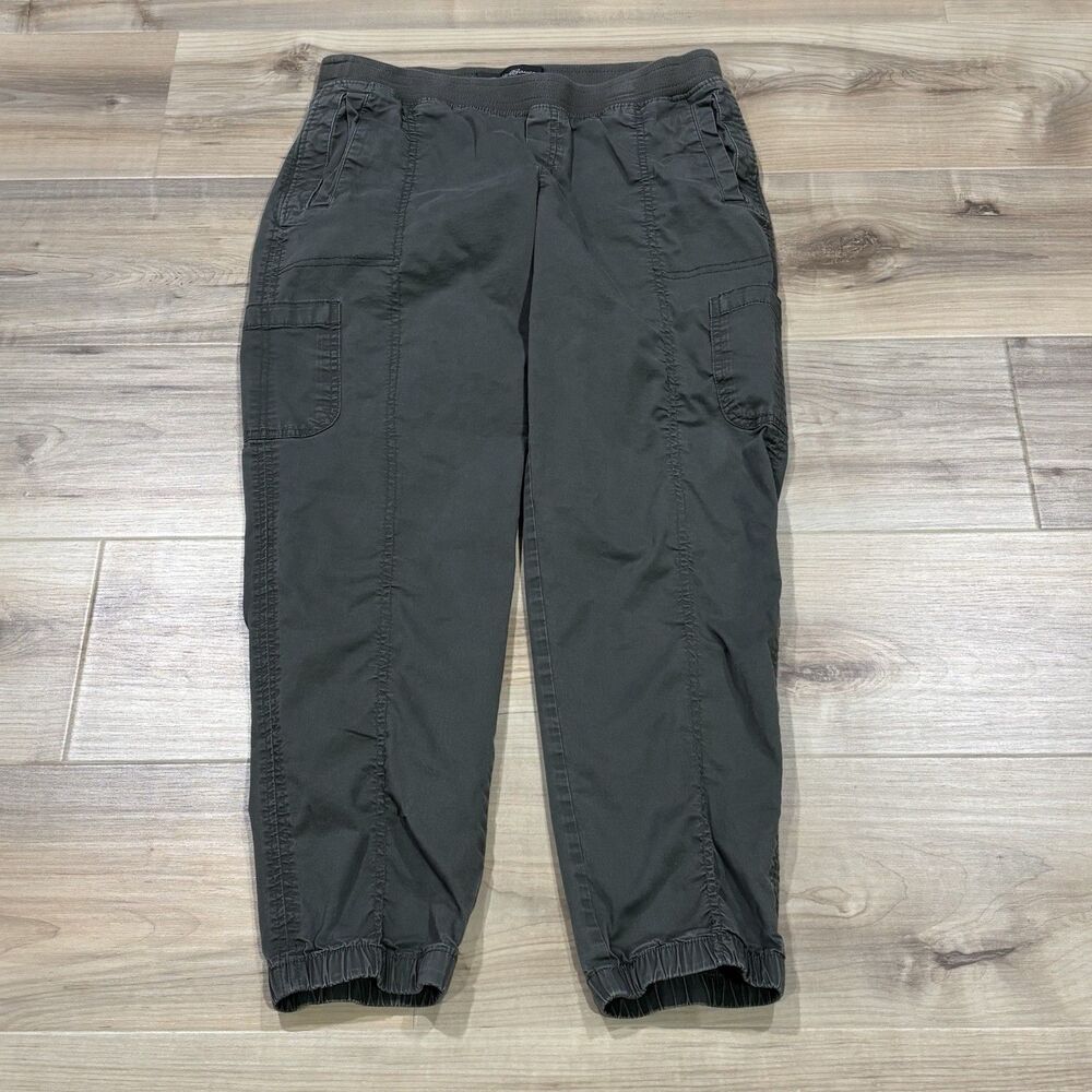 Eddie Bauer Ankle Cargo Pants Women Size 8 Olive Green 98% Cotton Elastic Waist
